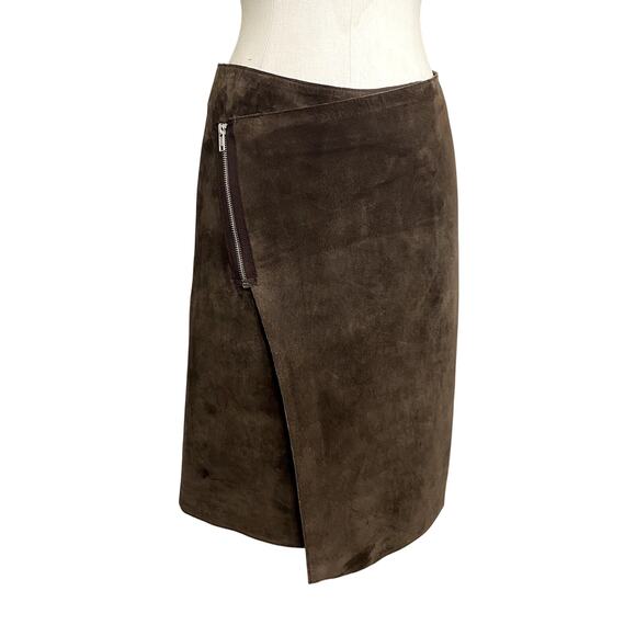 BEBE Genuine Leather Midi Wrap Skirt Boho Grunge Western - Picture 1 of 15
